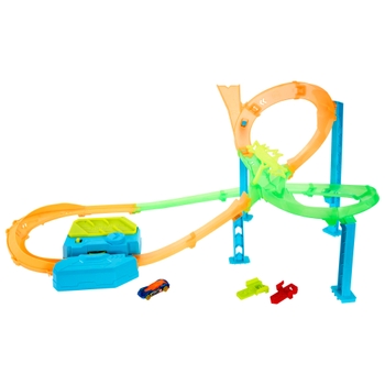 Hot Wheels Stunt Tracks Neon Speeders Tornado Jump Crash Track Set