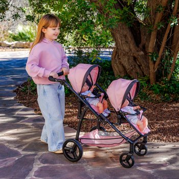 Silver Cross Baby Doll Twin Pram Pink and Black