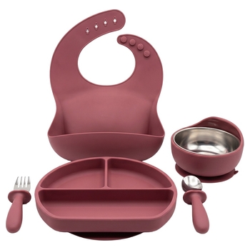 Baby Silikon Geschirrset 4-tlg. rosa