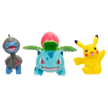 Pokémon - Pack 3 Figurines de Combat Pikachu, Solochi et Herbizarre