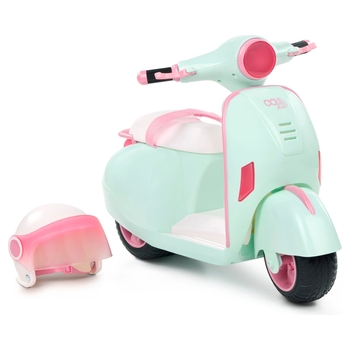 Scooter mit Helm helltürkis