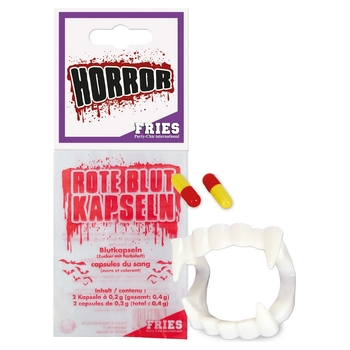 Vampir Set mit Vampirgebiss und Blutkapseln