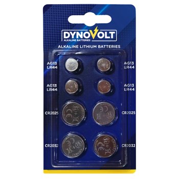 DynoVolt Alkaline Button Cell Batteries Mixed 8 Pack