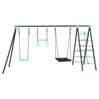 Garten Kinderschaukel mit 3 Schaukeln und Kletternetz Metall