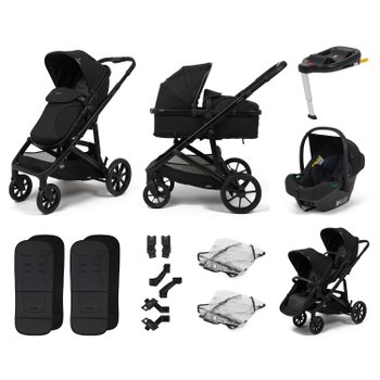 Zummi Strive Single-to-Double Travel System Bundle with EnfaSafe i-Size Car Seat and ISOFix Base Midnight