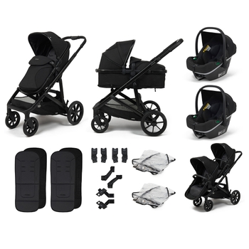 Zummi Strive Single-to-Double Twin Travel System Bundle with 2 EnfaSafe i-Size R129 Car Seats Midnight