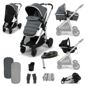Panorama XTi by Babylo 2-in-1 Travel System with EnfaSafe i-Size R129 Car Seat Granite & i-Size 180° Spin Base