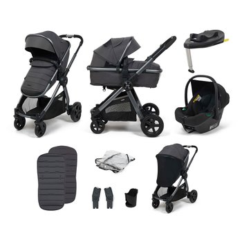 Zummi Panorama XTi 2-in-1 Travel System with EnfaSafe i-Size Car Seat Pewter &  i-Size 180° Spin Base