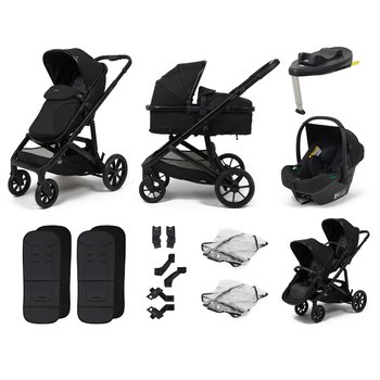 Zummi Strive Double Pram Travel System with R129 Car Seat & i-Size 180° Spin Base