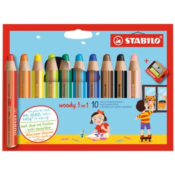 STABILO Houten Kleurpotloden woody 3-in-1 Set van 10 met Puntenslijper