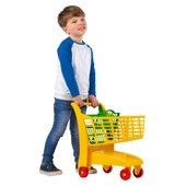 childs shopping trolley and food