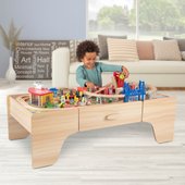 wooden train track and table