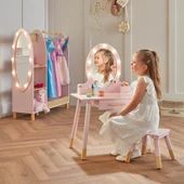 Dimples Schminktisch aus Holz mit Licht und Hocker rosa