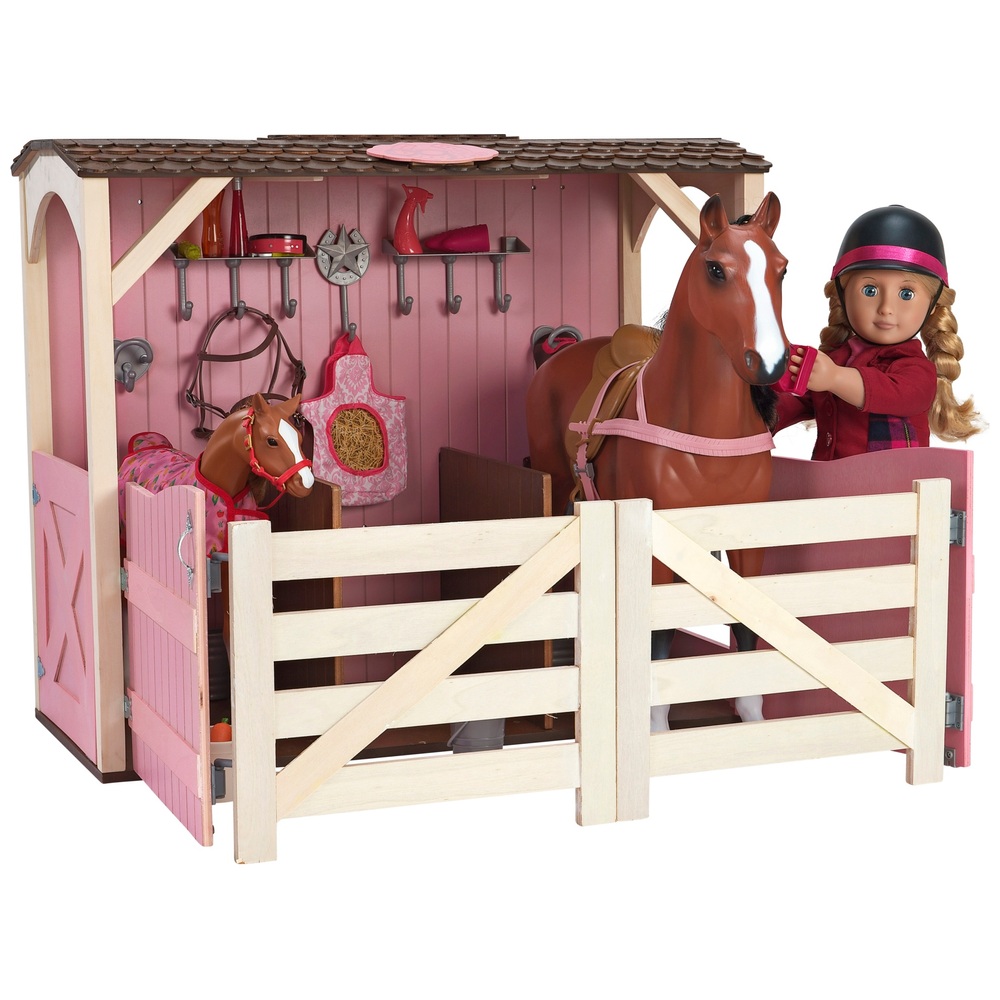 NEU Our Generation Pferdestall Holz rosa für Pferde und Puppe 46 cm 