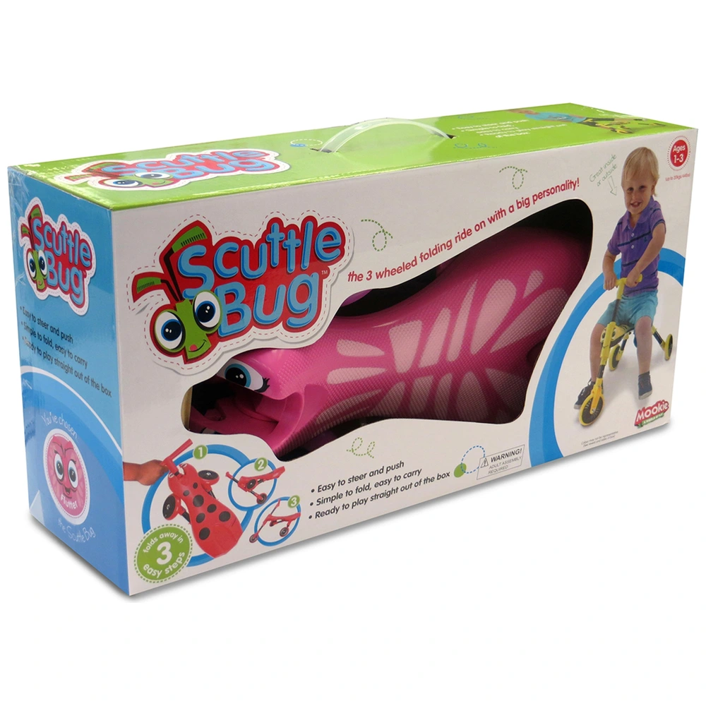 The Bugs Scuttlebug Butterfly – Tricycle 3 Roues Pliable pour Tout-Petits – Direction sur Roue Avant – Roues Silencieuses Anti-Rayures – Dès 12 à 36 Mois – Blanc/Rose