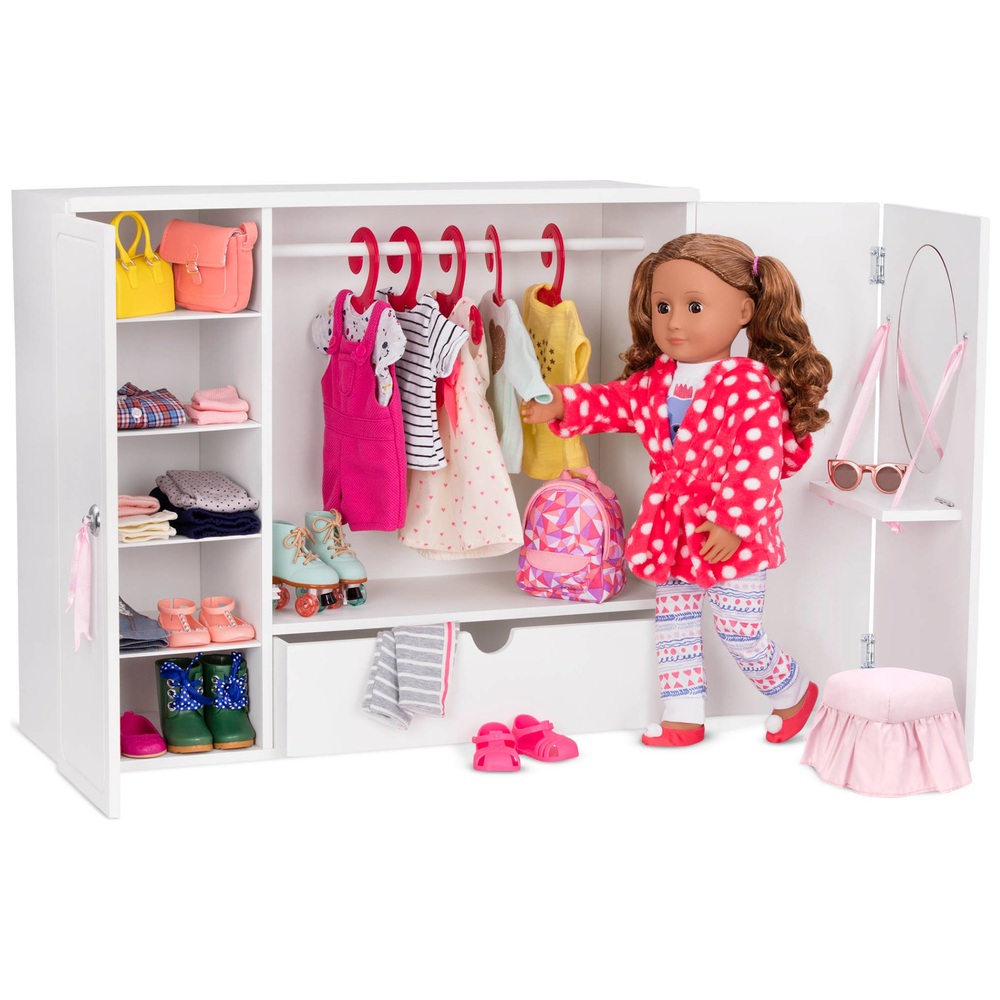 doll Furniture Plastic White Wardrobe Closet Doll Accessories Toys Gift OD 