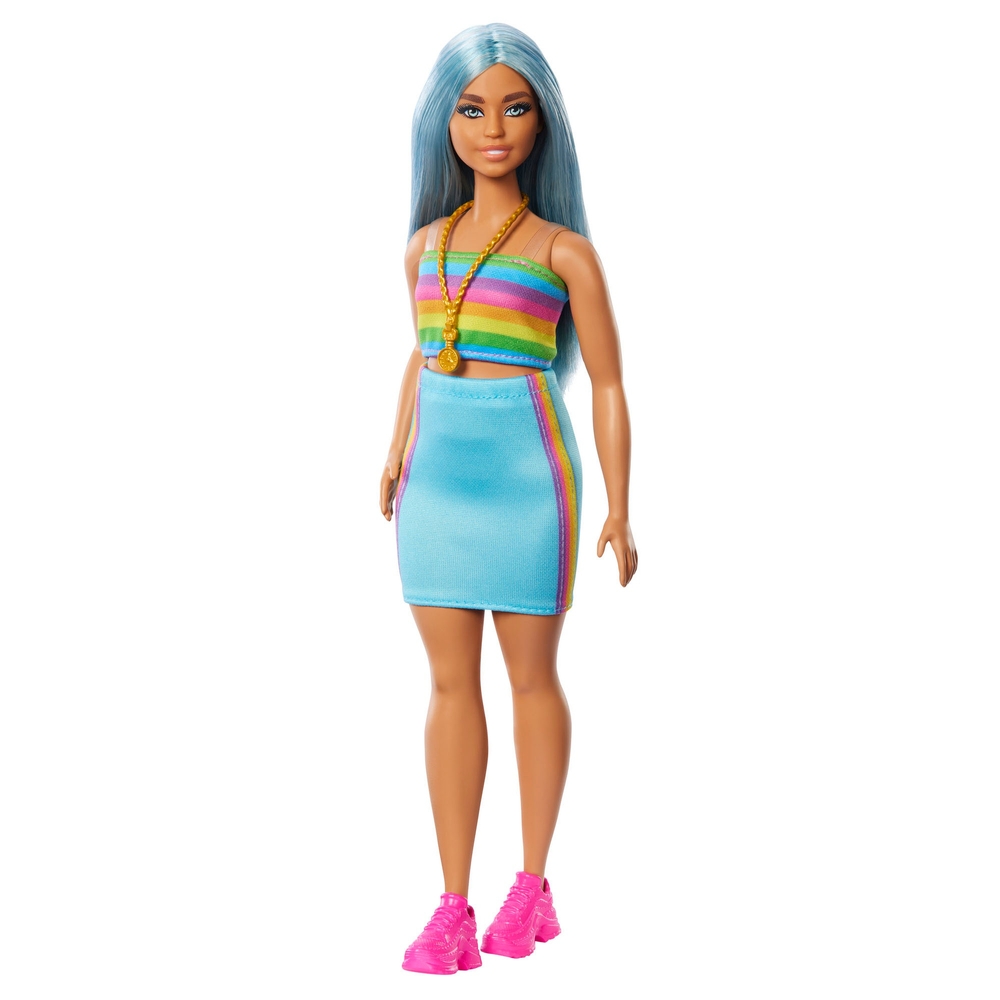 Barbie Fashionista Doll 218 with Blue Hair & Rainbow Top | Smyths Toys UK