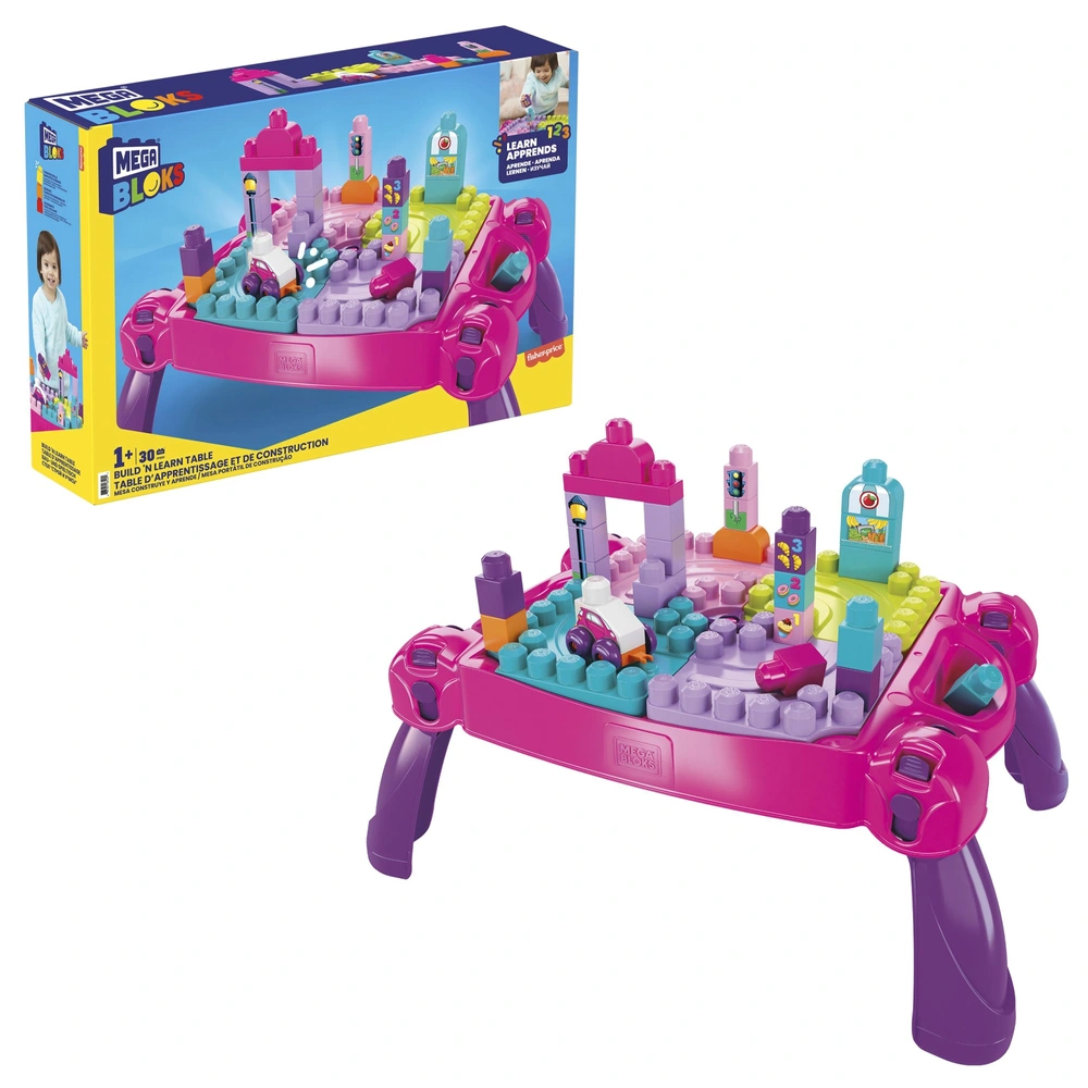 MEGA Bloks Building Blocks Build 'N Learn Table Pink and Purple