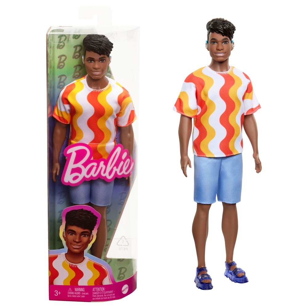 Barbie Fashionista Ken Doll 220 with Orange Wavy Tee | Smyths Toys UK