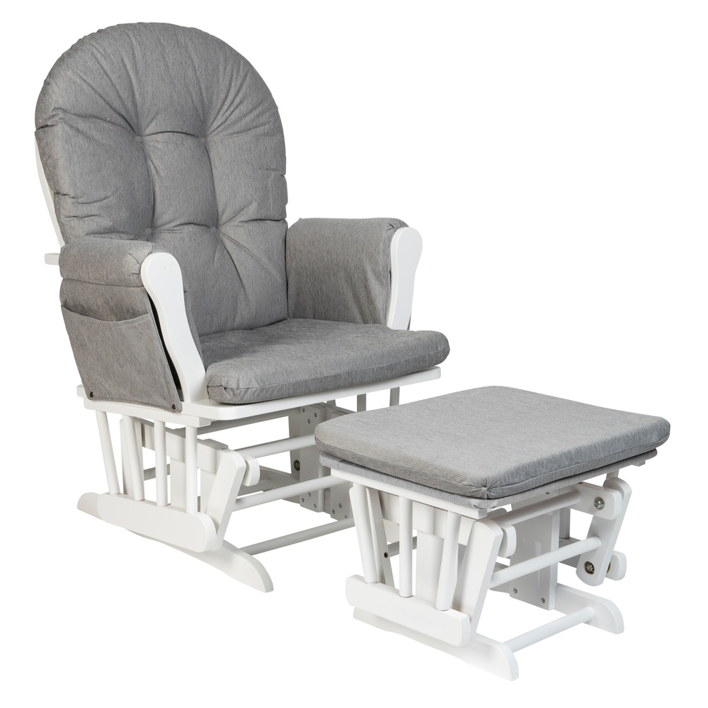 Babylo Milan Glider Chair And Footstool, White Wooden Baby Rocking Chair