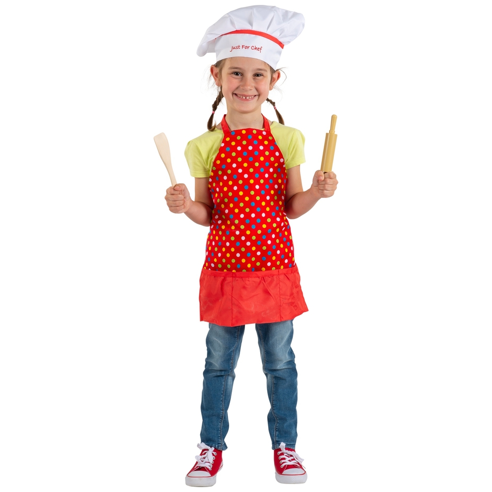 Stoff Kinder Kochmütze Schürze Set 4Pieces Kid Chef Rolle Rollenspiel Toy 