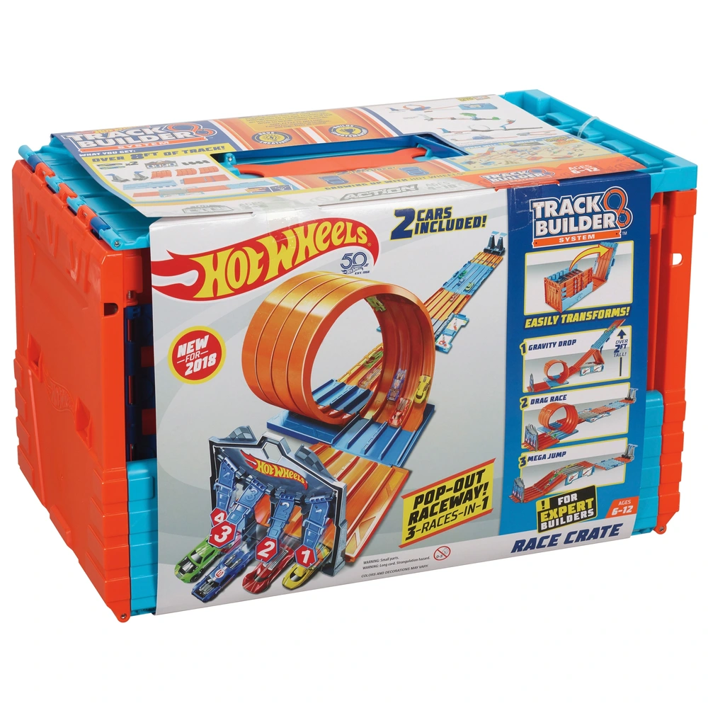 Hot Wheels Track Builder Race Crate with Die-Cast Cars Smyths