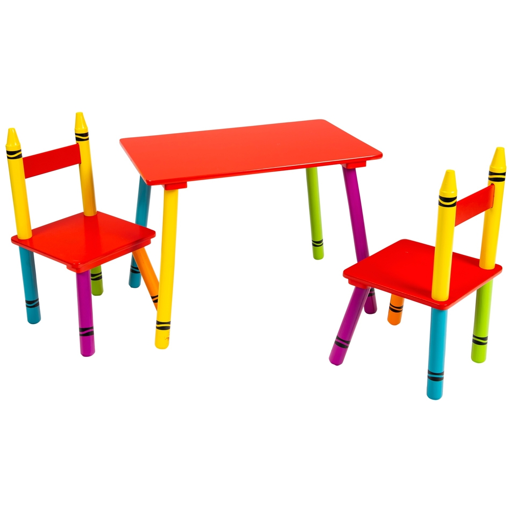 Oypla Childrens Wooden Crayon Table and Chairs Set Kids Room Furniture