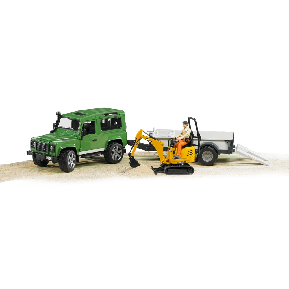 BRUDER 02593 Land Rover Defender mit JCB Mikrobagger und Einachsanhänger | Smyths Toys Deutschland