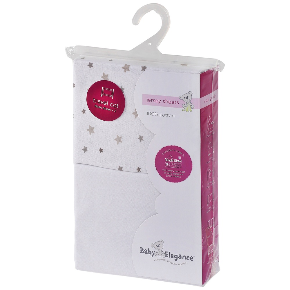 Baby Elegance 120x60cm Jersey Cotton Cot Sheets 2 Pack Grey Star