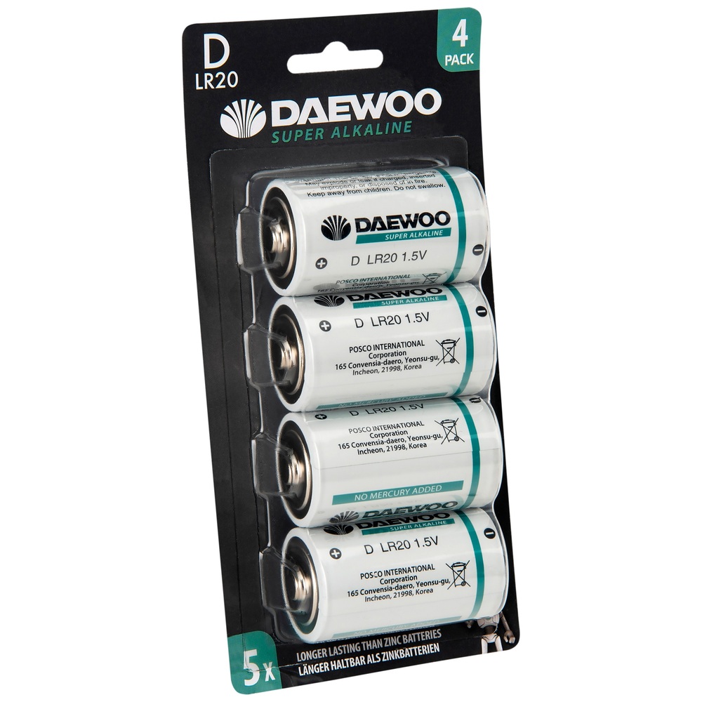 Daewoo LR20 D 1.5V Alkaline Batteries 4-Pack