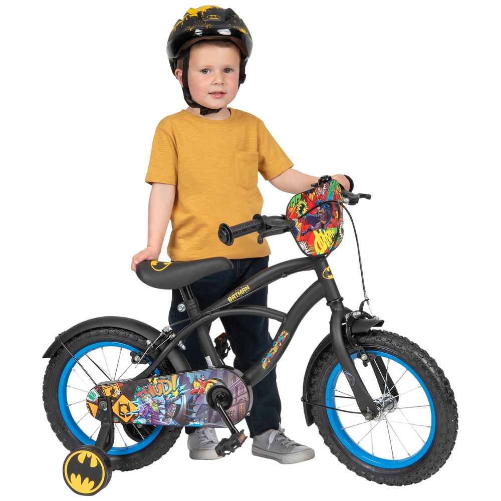 Batman Fahrrad 14 Zoll schwarz matt Kinderfahrrad mit Stützrädern Jungen ab 3 