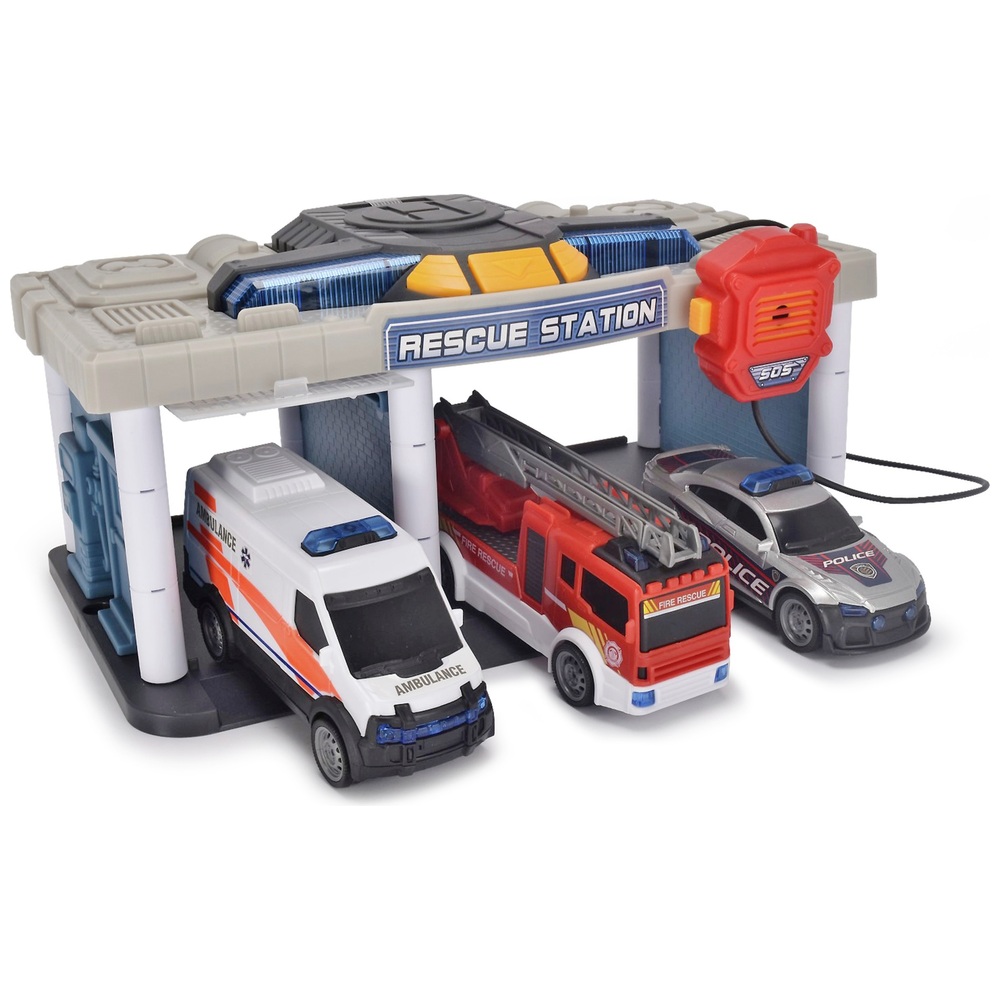 Feuerwehr und Krankenwagen Station Dickie Toys SOS Rettungsstation mit Polizei 