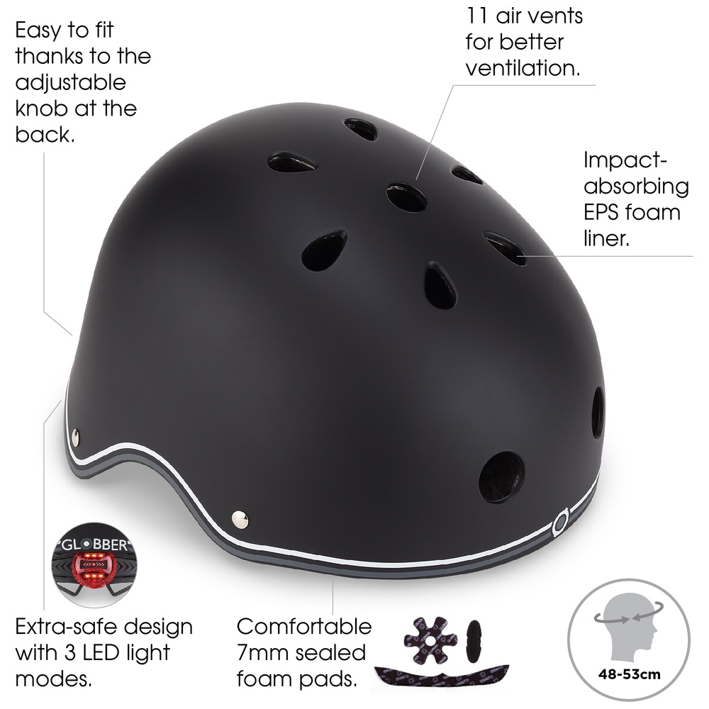 Globber PRIMO HELMET Black with Lights XS (Size 48-53cm) | Smyths Toys UK
