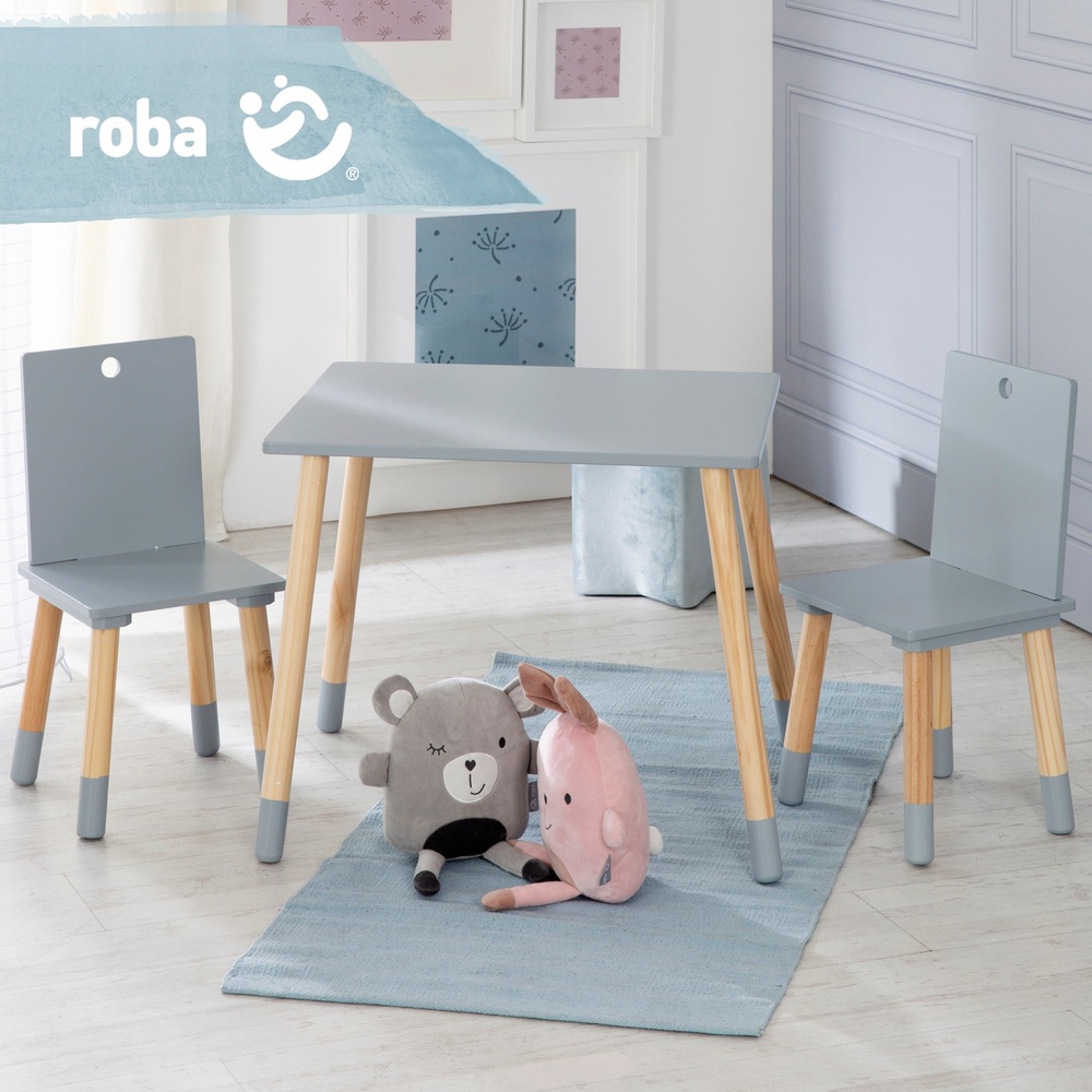 roba Kindertisch mit Stühlen Toys Schweiz 3-tlg. | Smyths Kindersitzgruppe Holz grau aus