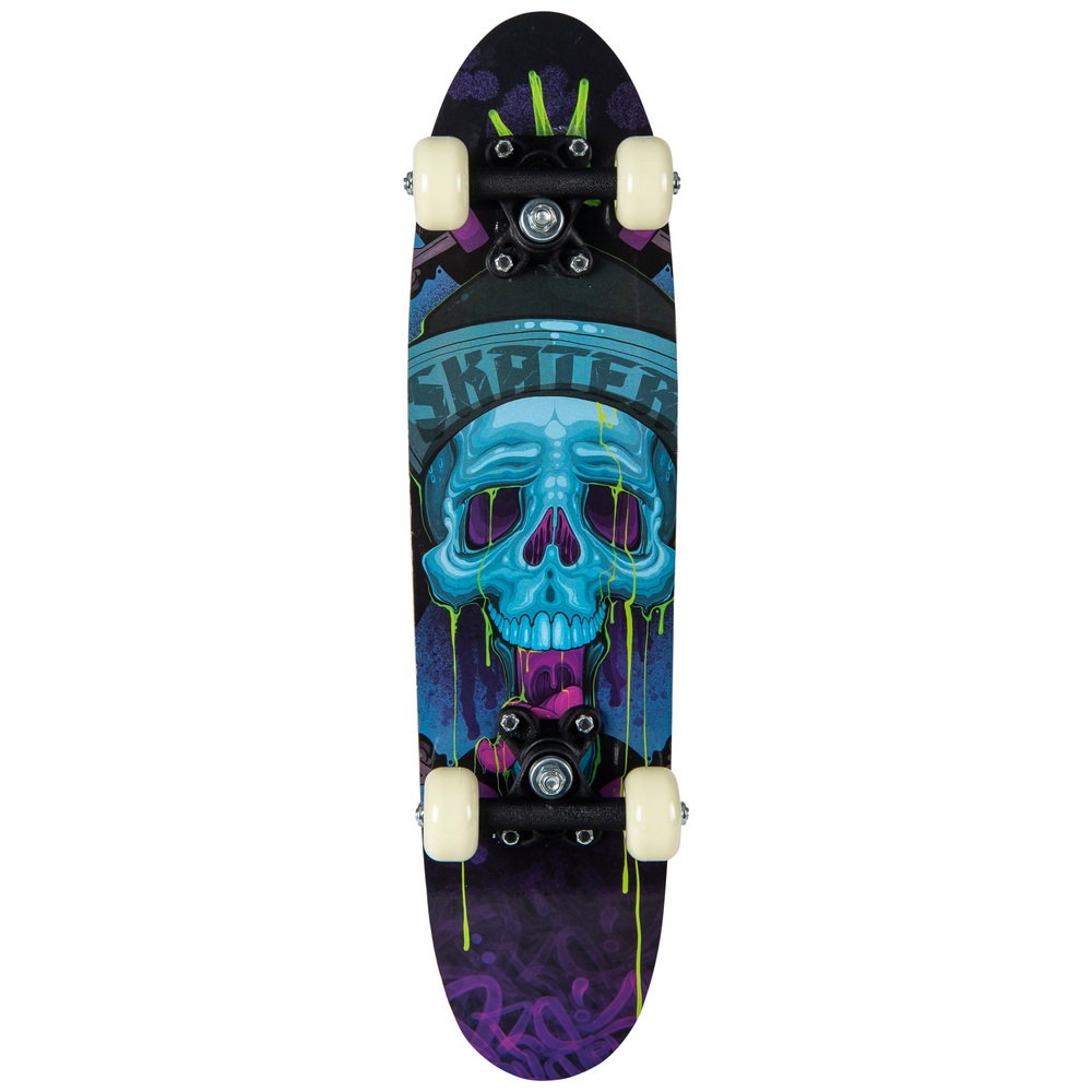 Kids Skateboard Blue Skullz Maple Wood Board 61 cm Beginners Outdoor Fun UK New