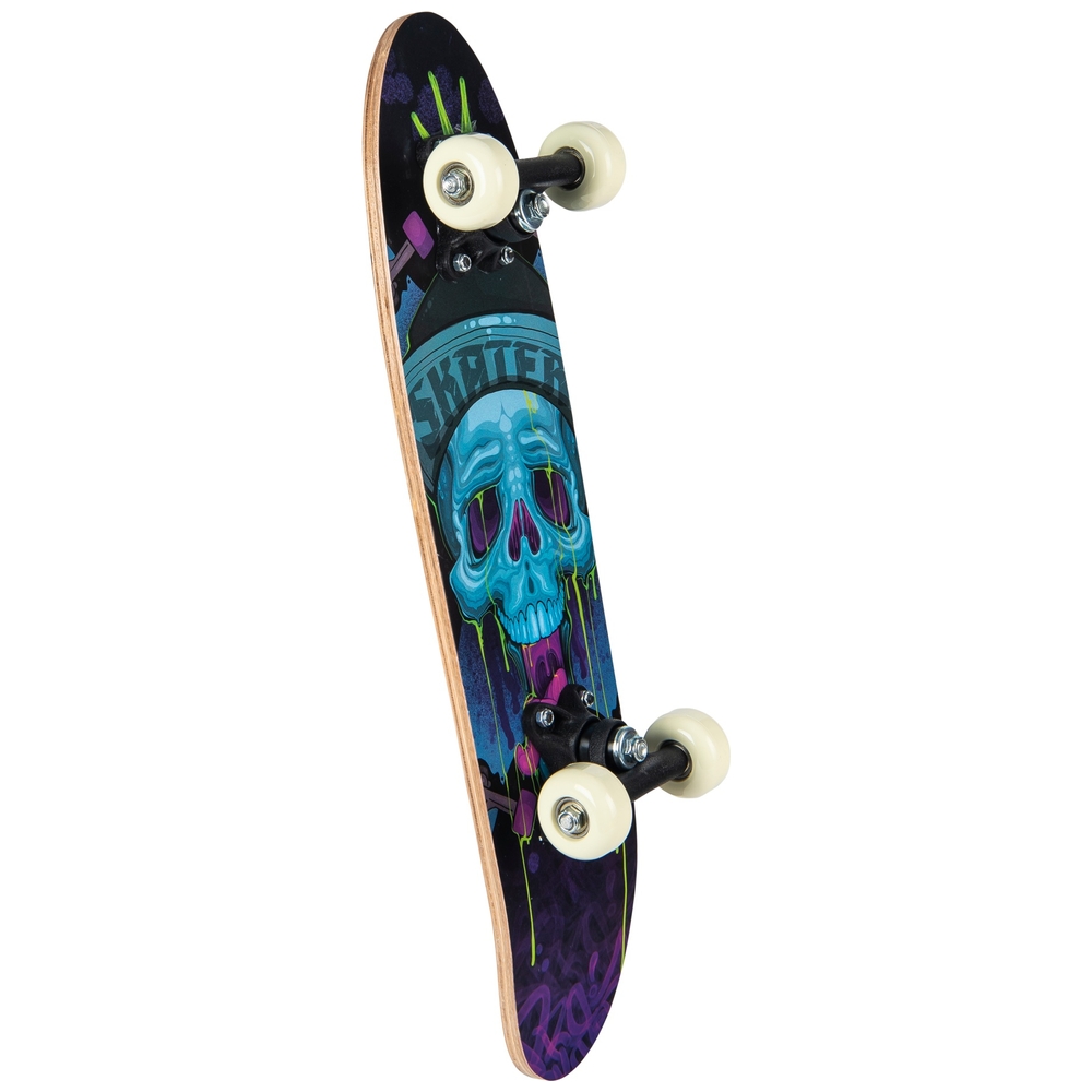 Kids Skateboard Blue Skullz Maple Wood Board 61 cm Beginners Outdoor Fun UK New
