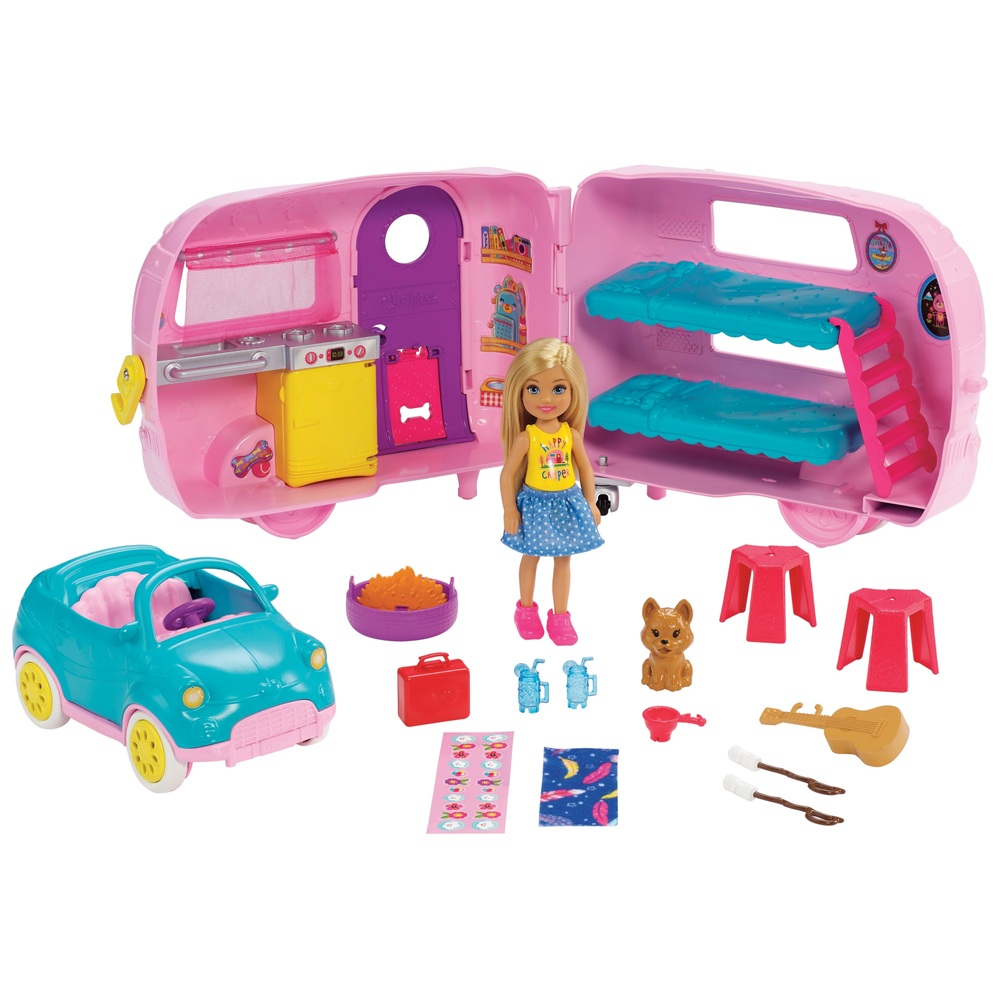 Donau Briesje neus Barbie Chelsea Camper speelgoedcaravan met auto en pop | Smyths Toys  Nederland