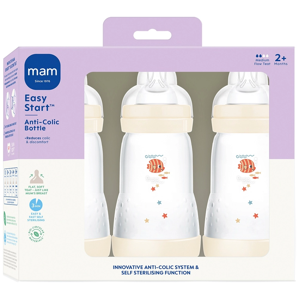MAM Easy Start Self-Sterilising Anti-Colic 260ml Baby Bottles