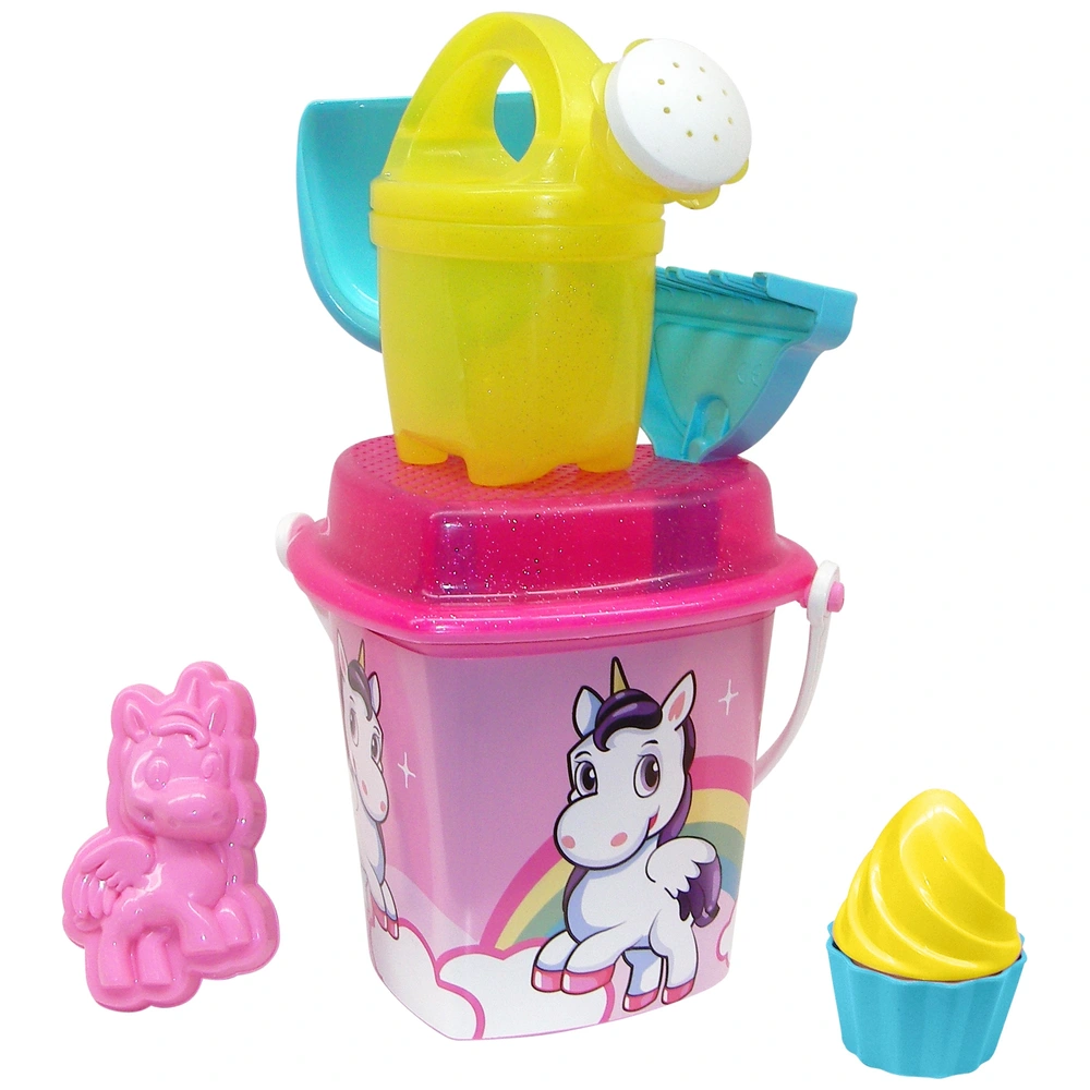 Ecoiffier Seau Licorne 17 Cm - Kit Plage Avec Tamis Arrosoir Pelle Râteau Moule à Sable - Jouet Fabriqué En France Dès 18 Mois