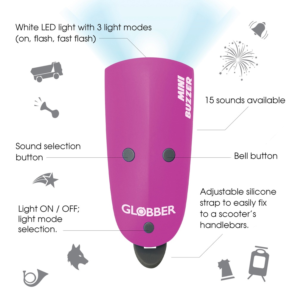 Globber Led Light /& Sounds Mini Buzzer Rosa