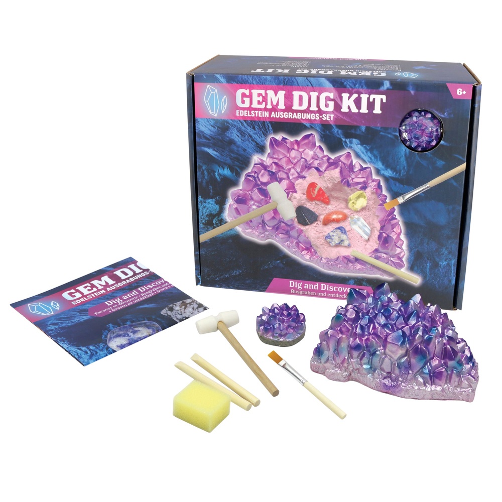 Gemstone Digging Kit 12pk Children's Geology Set Treasure Brush Chisel Science 