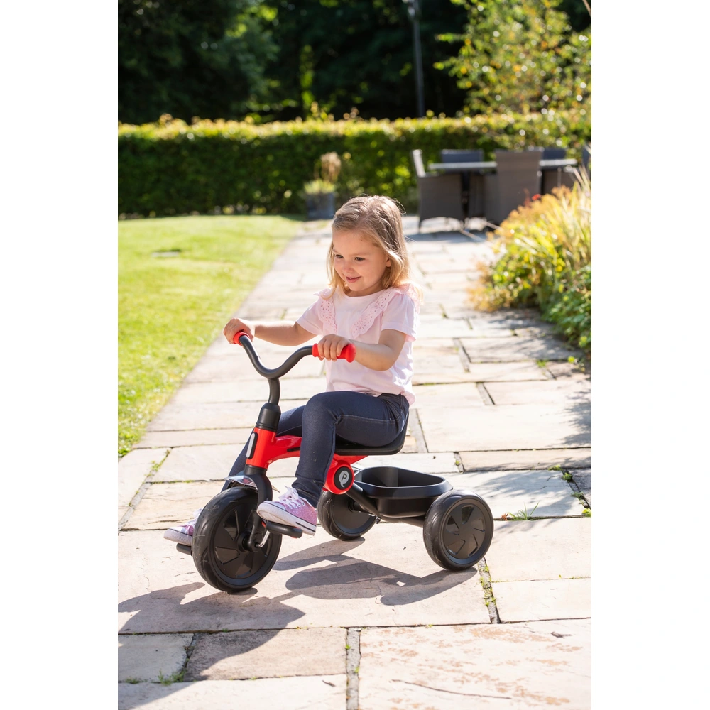 Tricycle Évolutif QPlay Prime 3 En 1 – Dès 10 Mois, Siège Pivotant, Dossier Inclinable, Poignée Télescopique