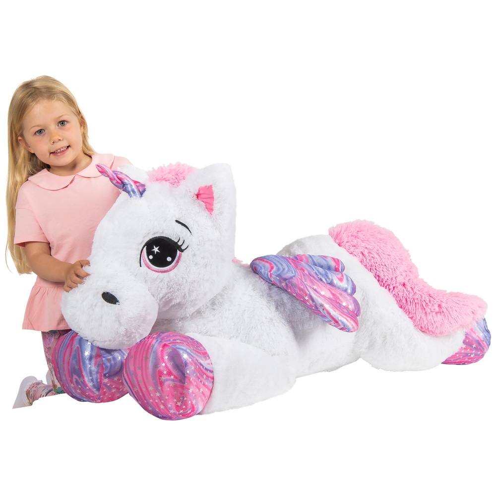 Knuffel Eenhoorn pluchen figuur 120 cm wit/roze | Smyths Toys