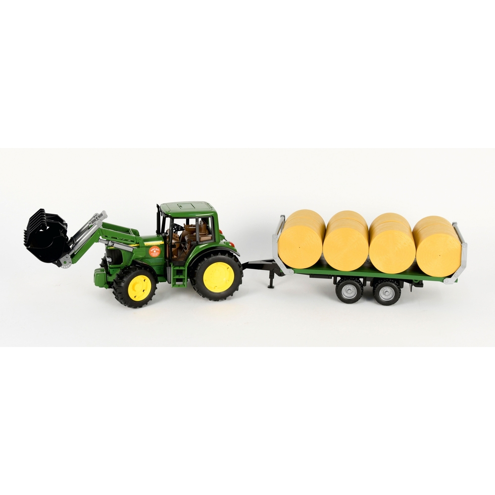 john deere toy tractor with hay bale