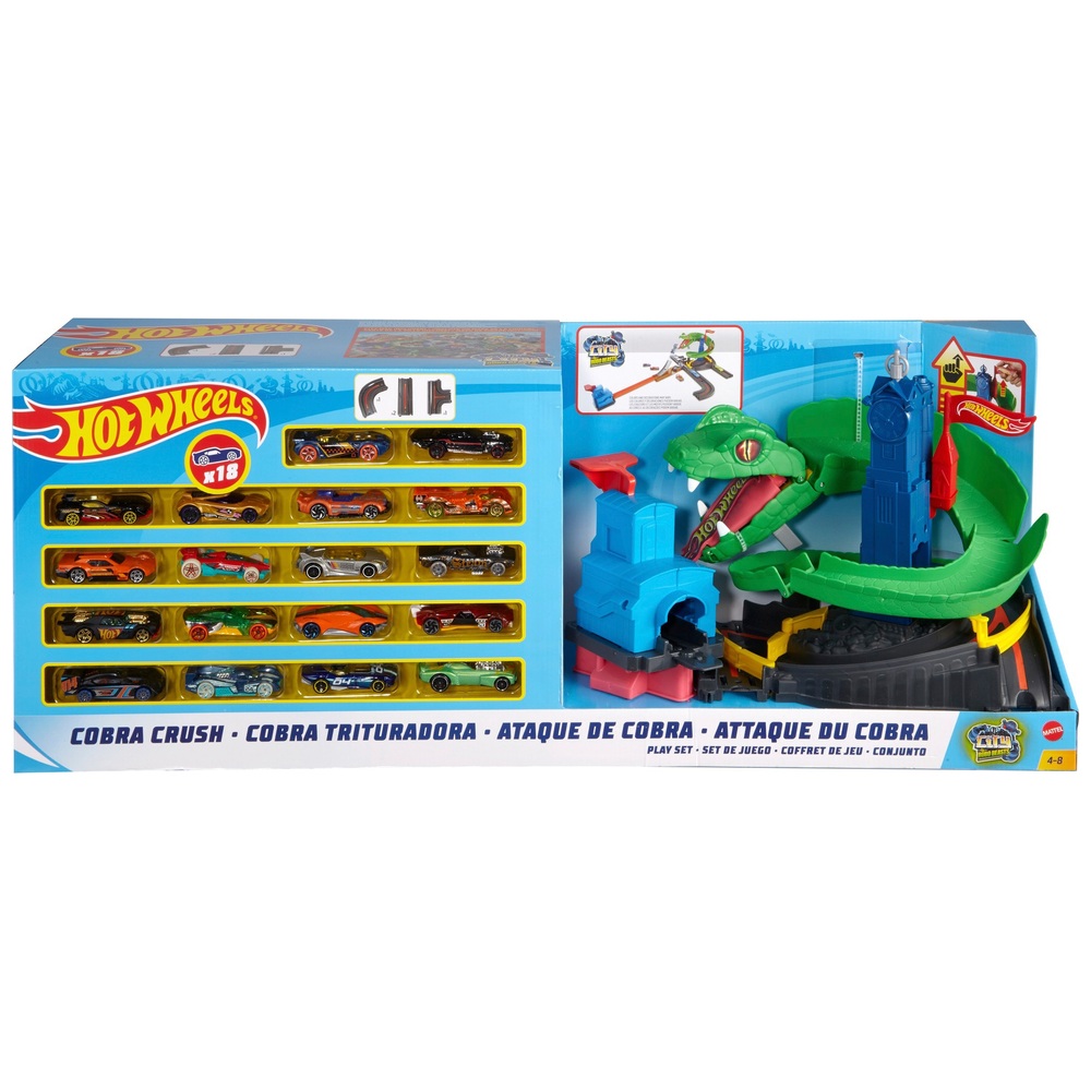 hot wheels cobra crush with 18 diecast cars