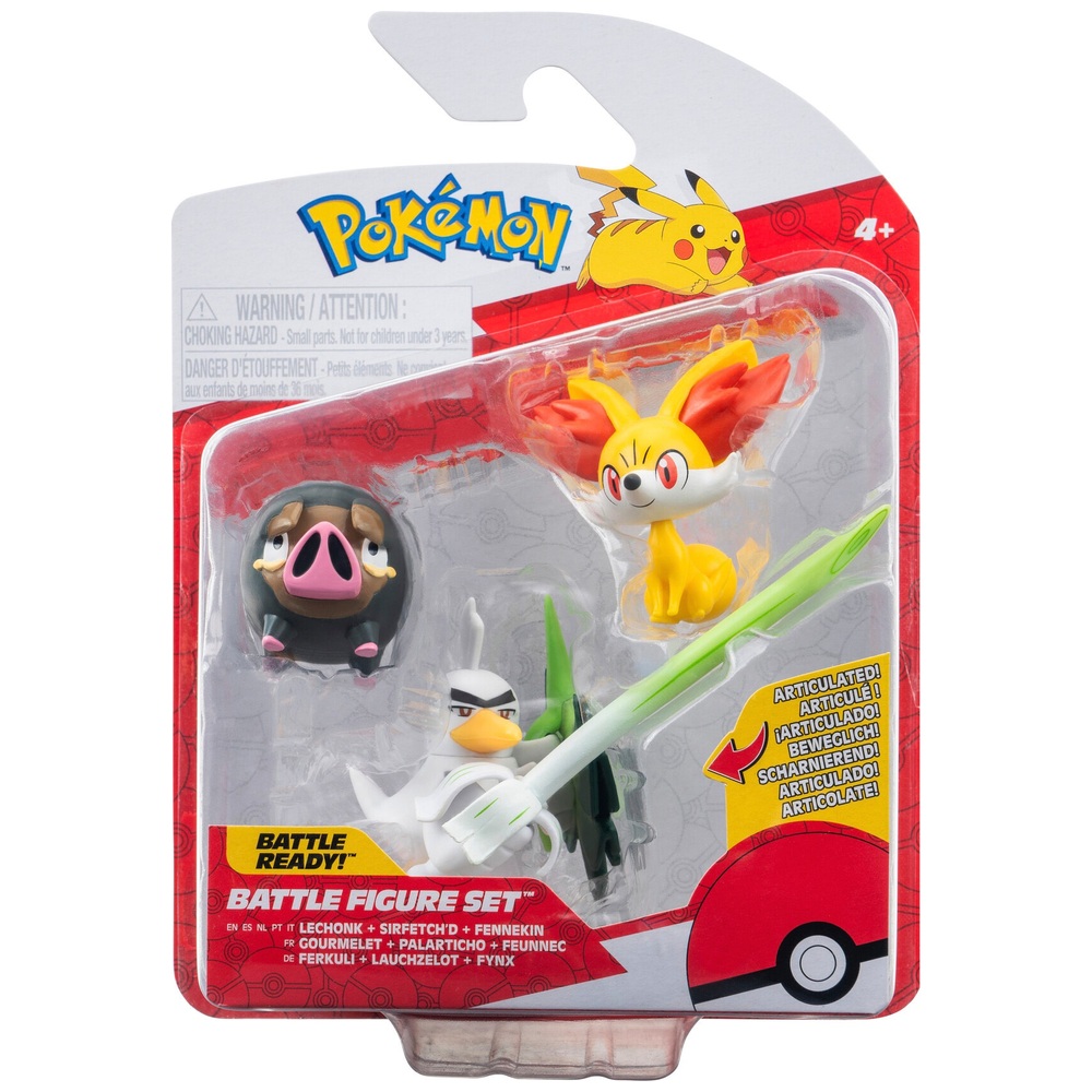 Pokémon Battle Figure 3 Pack - Fennekin Lechonk Sirfetch'd | Smyths Toys UK