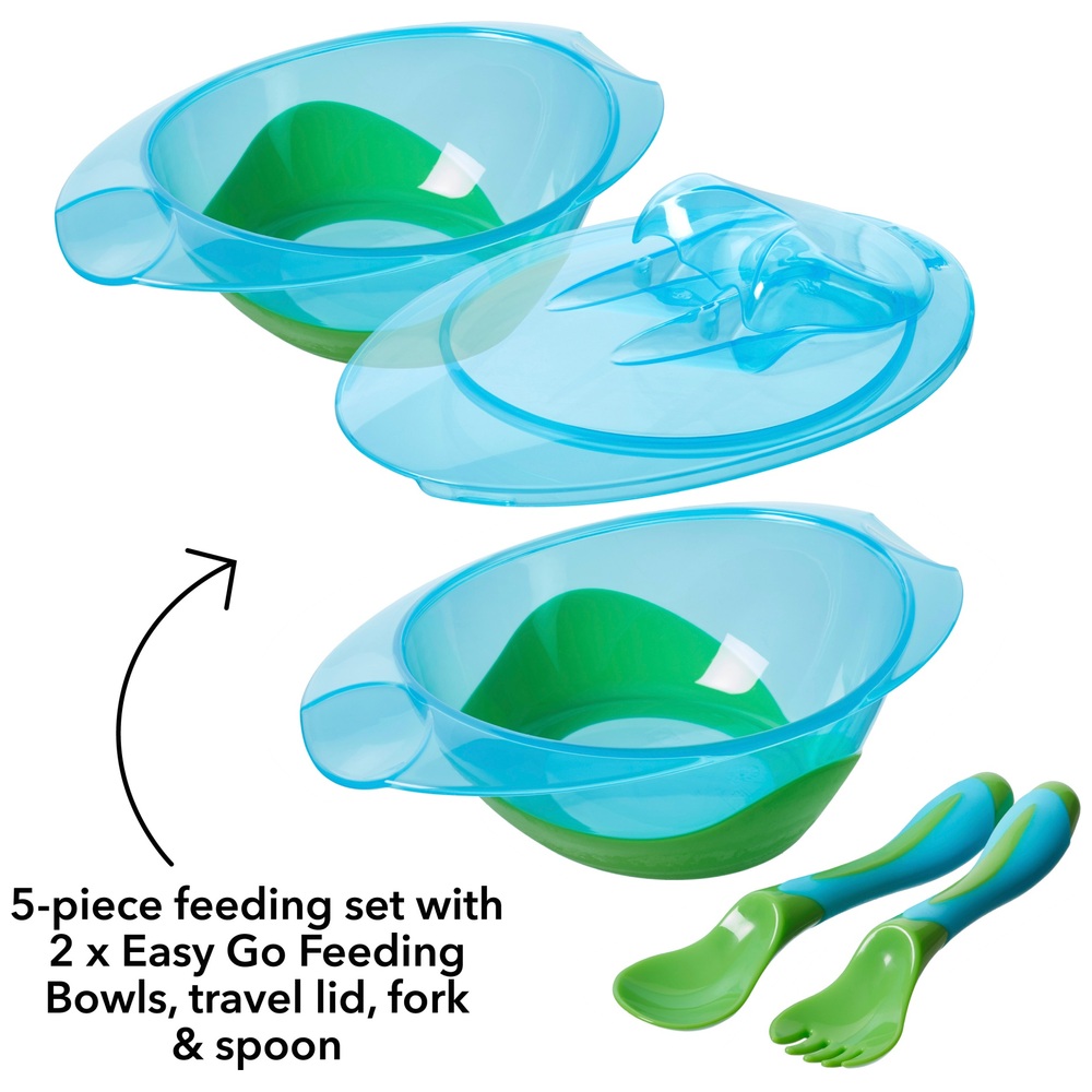 Nuby Travel Feeding Bowls and Cutlery 5 Piece Set Smyths Toys UK
