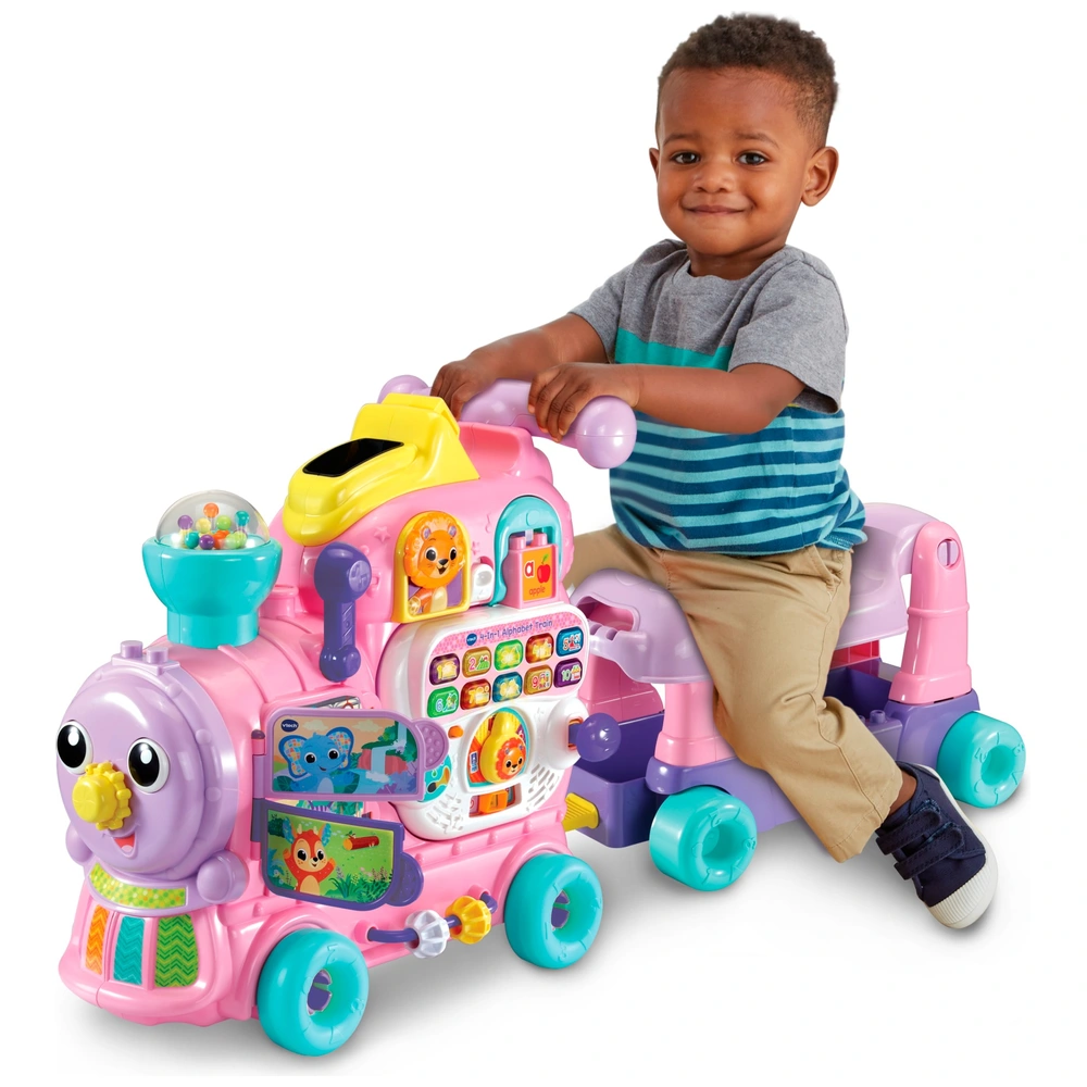 VTech Baby 4-in-1 Alphabet Train Ride On Pink Smyths Toys UK
