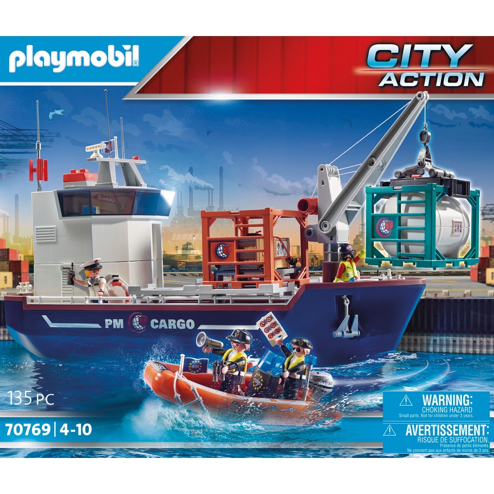 Playmobil 70769 City Action Großes Containerschiff mit Zollboot Cargo Spielzeug 
