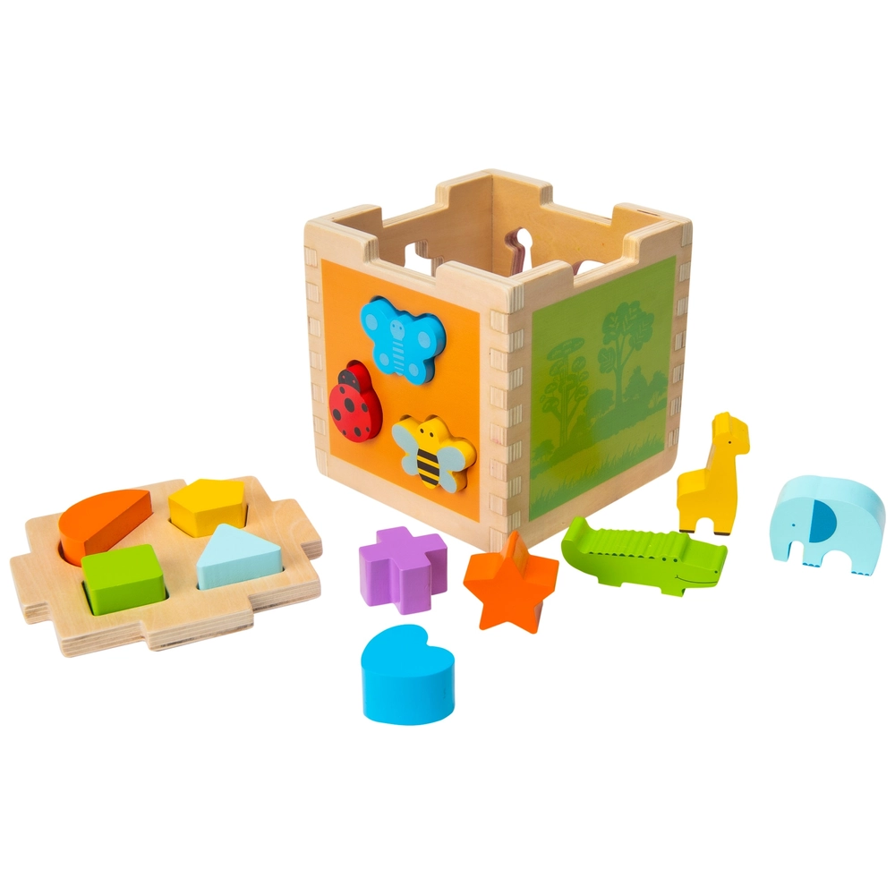 Itian Cube Horloge Formes + Perles à Enfiler En Bois – Double Face Éducatif